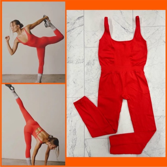 NWT Free People Good Karma Onesie in Cherry Tomato. Size XS/S (0-6). - Picture 5 of 7